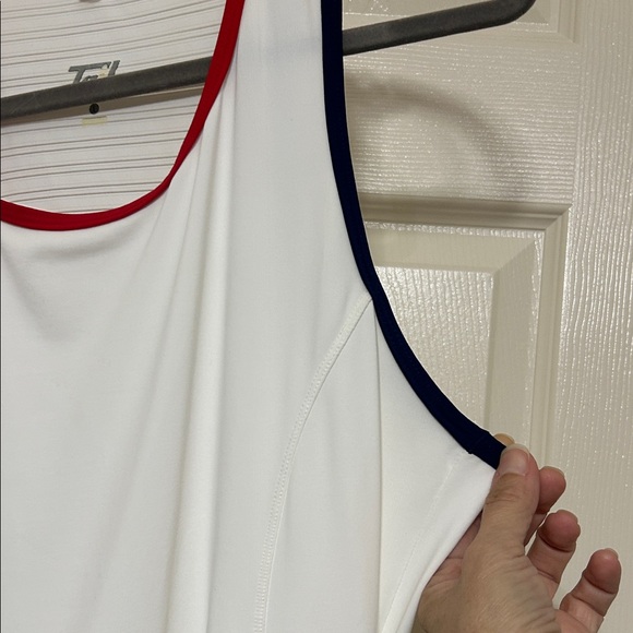 Tail White Mini Dress Tennis Apparel with Red and Blue Trim and Adjustable Belt - Picture 4 of 8